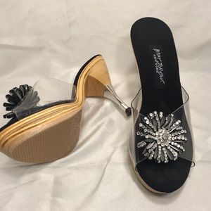 Betsey Johnson Black and Silver Sandals